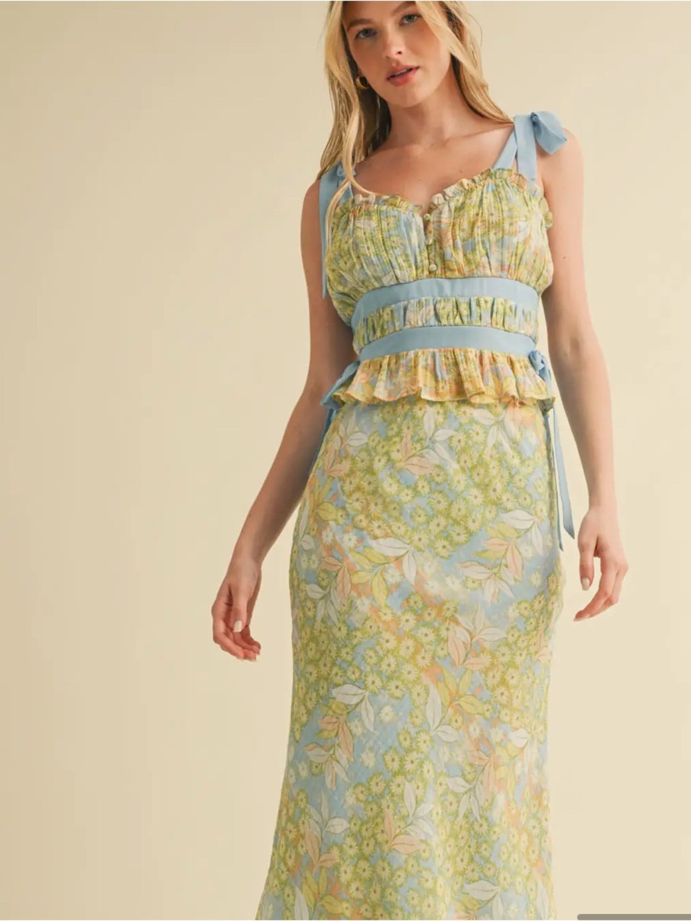 FLORAL TOP AND MIDI SKIRT SET